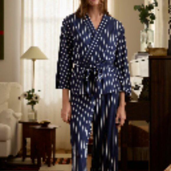 LAKE DreamModal Kimono Pajama Set in English Navy Vertical Stripe - NWT - Picture 2 of 11